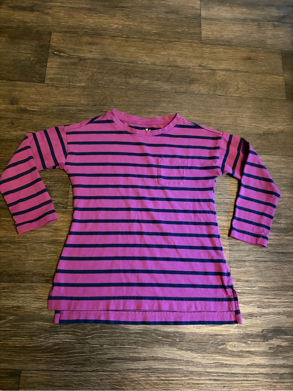 Primary Girls Purple & Navy Classic Striped Long Sleeve Shirt W/ Pocket Size 4-5